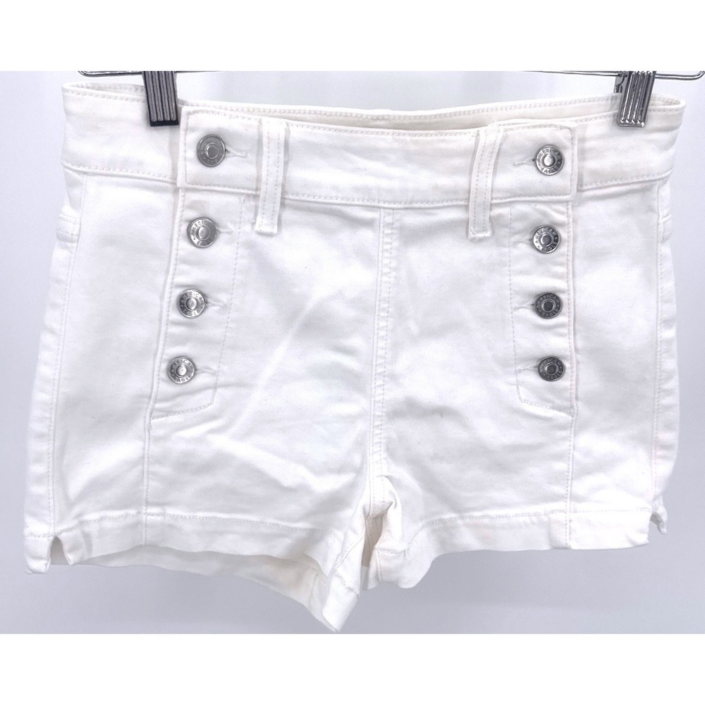 American Eagle White 2" Sailor Shorts Women's 6 Button Detail Denim Stretch